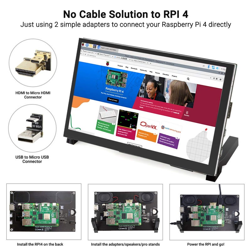 ELECROW 7 Inch Touchscreen Monitor for Raspberry Pi - 1024x600 IPS Capacitive Touch Screen HD Mini LCD Display with Stand Compatible with Raspberry Pi 5/4B/3B+/3B, BB Black, Win11/10/8/7, Driver Free - Image 5